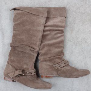 Jessica Simpson Beige Suede Leather Knee Boots Foldover Flat Pull On 9B New